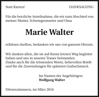 Traueranzeige von Marie Walter 