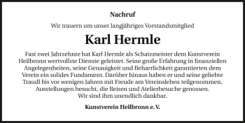 Traueranzeige von Karl Hermle 