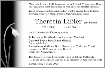 Traueranzeige von Theresia Eißler 