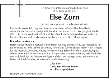 Traueranzeige von Else Zorn 