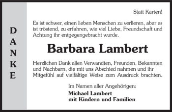 Traueranzeige von Barbara Lambert 