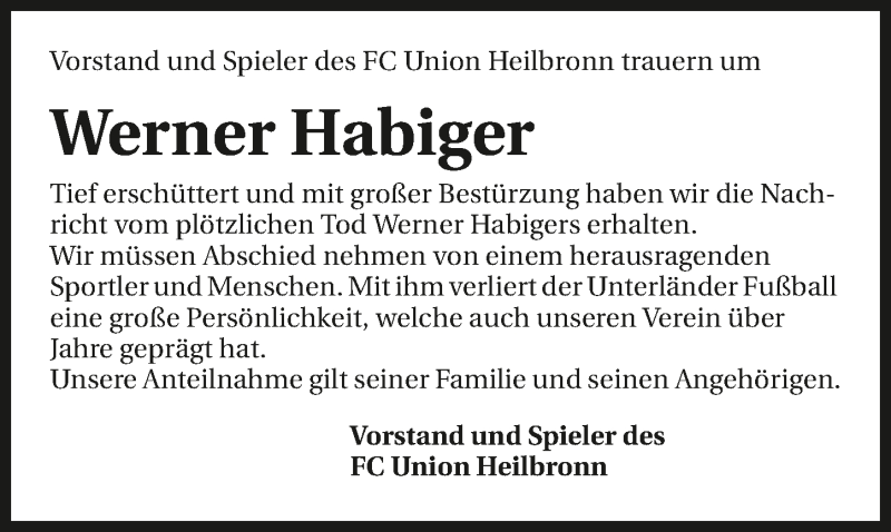  Traueranzeige für Werner Habiger vom 08.03.2016 aus 