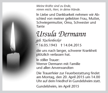 Traueranzeige von Ursula Dermann 