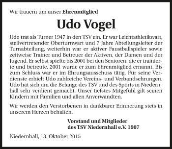 Traueranzeige von Udo Vogel 