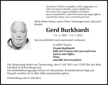 Traueranzeige von Gerd Burkhardt 