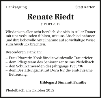 Traueranzeige von Renate Riedt 