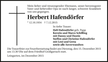 Traueranzeige von Herbert Hafendörfer 