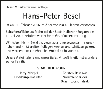 Traueranzeige von Hans-Peter Besel 