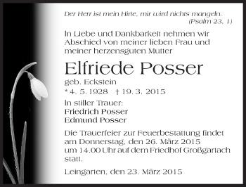 Traueranzeige von Elfriede Posser 