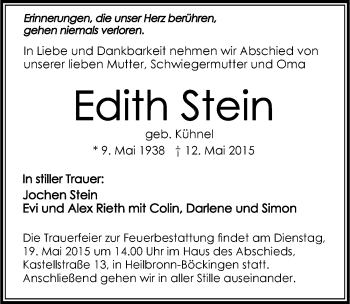 Traueranzeige von Edith Stein 