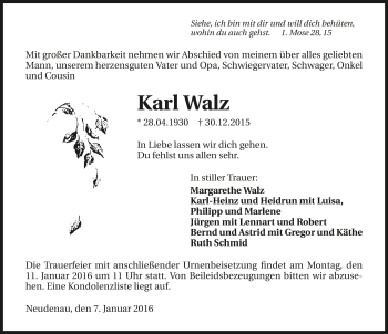 Traueranzeige von Karl Walz 