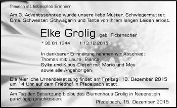 Traueranzeige von Elke Grolig 