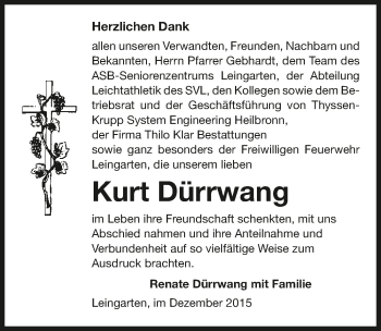 Traueranzeige von Kurt Dürrwang 