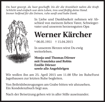 Traueranzeige von Werner Kärcher 