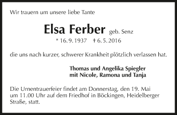 Traueranzeige von Elsa Ferber 