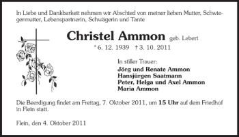 Traueranzeige von Christel Ammon 