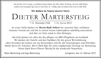 Traueranzeige von Dieter Martersteig 