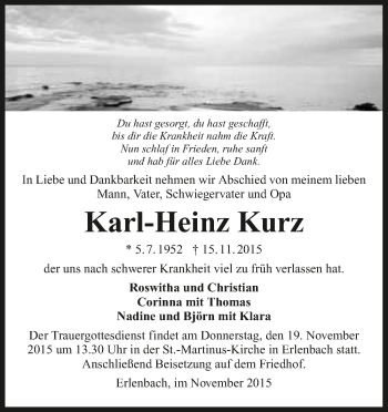 Traueranzeige von Karl-Heinz Kurz 