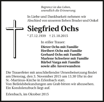 Traueranzeige von Siegfried Ochs 