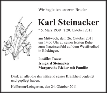 Traueranzeige von Karl Steinacker 