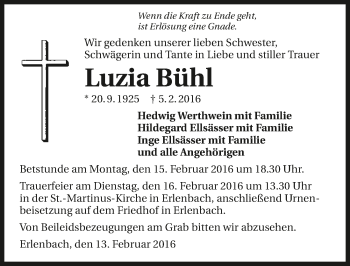 Traueranzeige von Luzia Bühl 