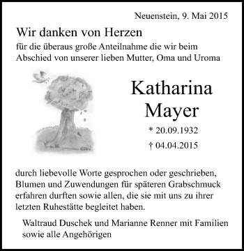 Traueranzeige von Katharina Mayer 