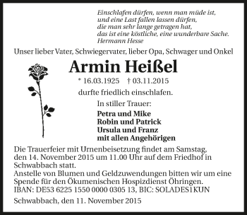 Traueranzeige von Armin Heißel 
