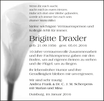 Traueranzeige von Brigitte Draxler 