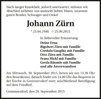 Traueranzeige von Johann Zürn 