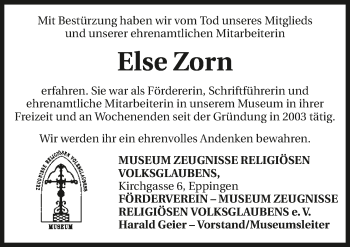 Traueranzeige von Else Zorn 