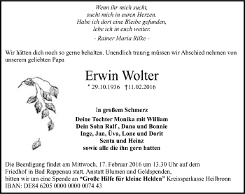 Traueranzeige von Erwin Wolter 