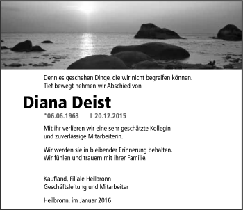 Traueranzeige von Diana Deist 