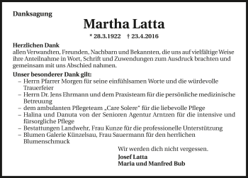 Traueranzeige von Martha Latta 