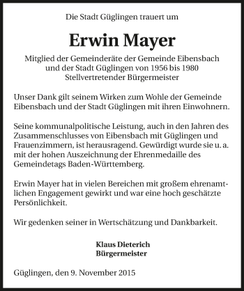 Traueranzeige von Erwin Mayer 