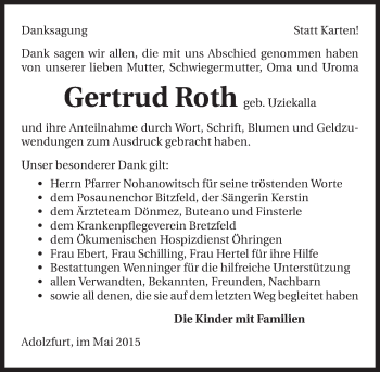 Traueranzeige von Gertrud Roth 