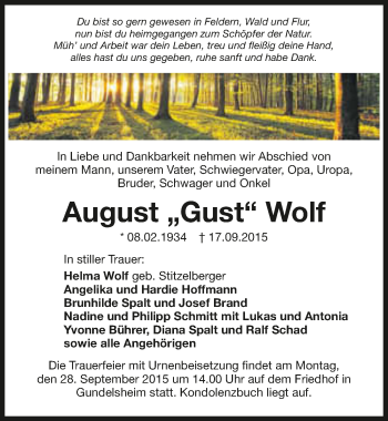 Traueranzeige von August Wolf 