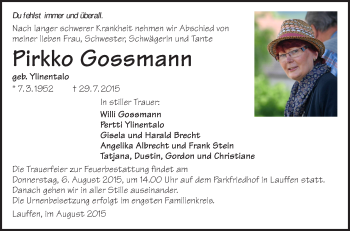 Traueranzeige von Pirkko Gossmann 