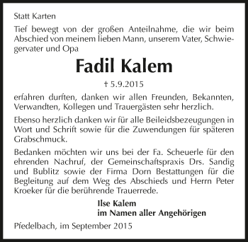 Traueranzeige von Fadil Kalem 