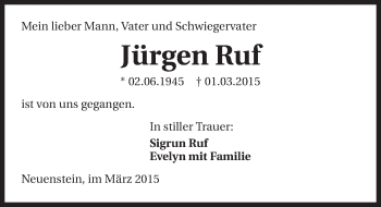 Traueranzeige von Jürgen Ruf 