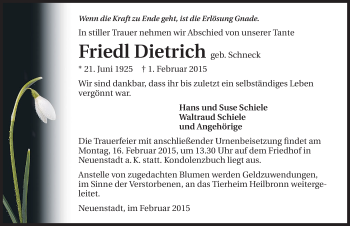 Traueranzeige von Friedl Dietrich 