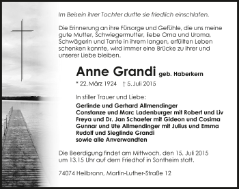 Traueranzeige von Anne Grandi 