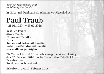 Traueranzeige von Paul Traub 