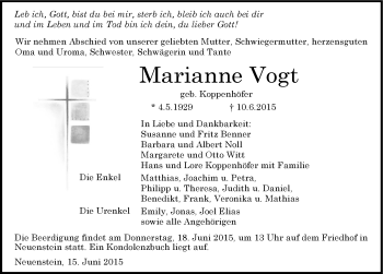 Traueranzeige von Marianne Vogt 