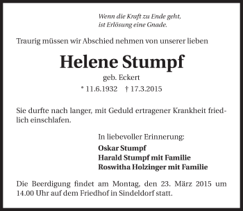 Traueranzeige von Helene Stumpf 