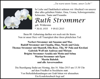 Traueranzeige von Ruth Strommer 