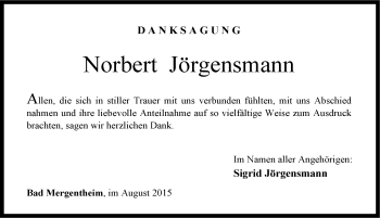 Traueranzeige von Norbert Jörgensmann 