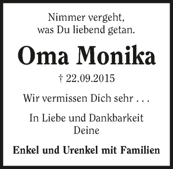 Traueranzeige von Monika Heimann 