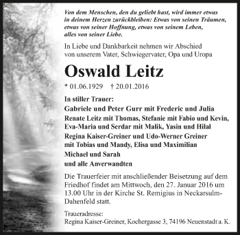 Traueranzeige von Oswald Leitz 