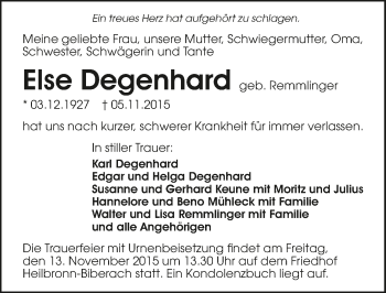 Traueranzeige von Else Degenhard 