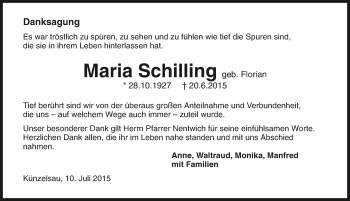 Traueranzeige von Maria Schilling 